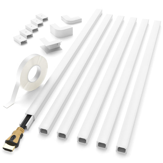 Delamu Cord Hider, 94in Cable Hider, One-Cord Cord Covers for Wall, Paintable Cable Cover Raceway, Wire Hiders for Tv on Wall, Wire Covers for Cords, Cord Cable Management, 6xL15.7 W0.59 H0.4in, White